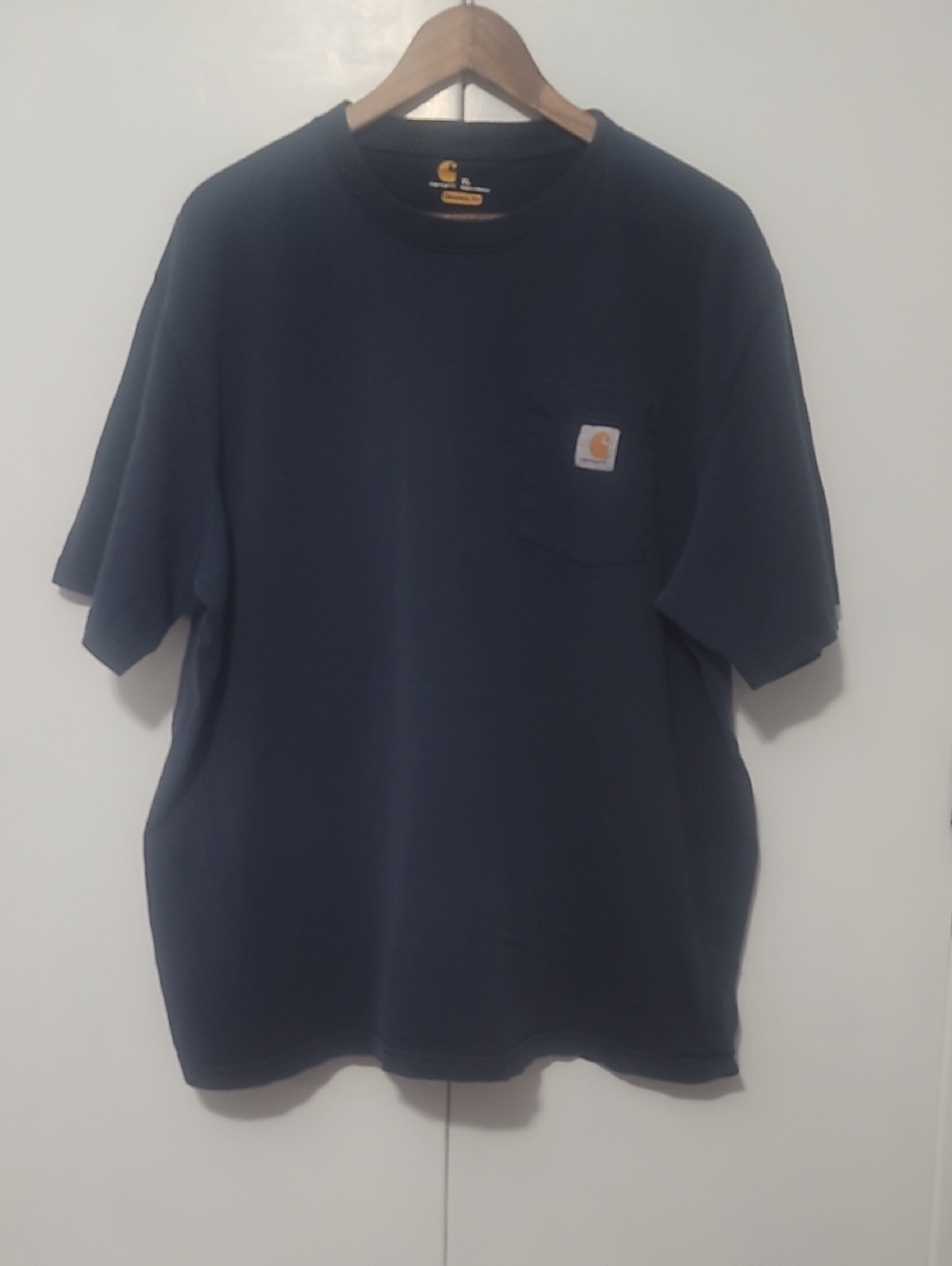 Carhartt Men’s Navy Short-Sleeve Pocket Tee with Logo Patch